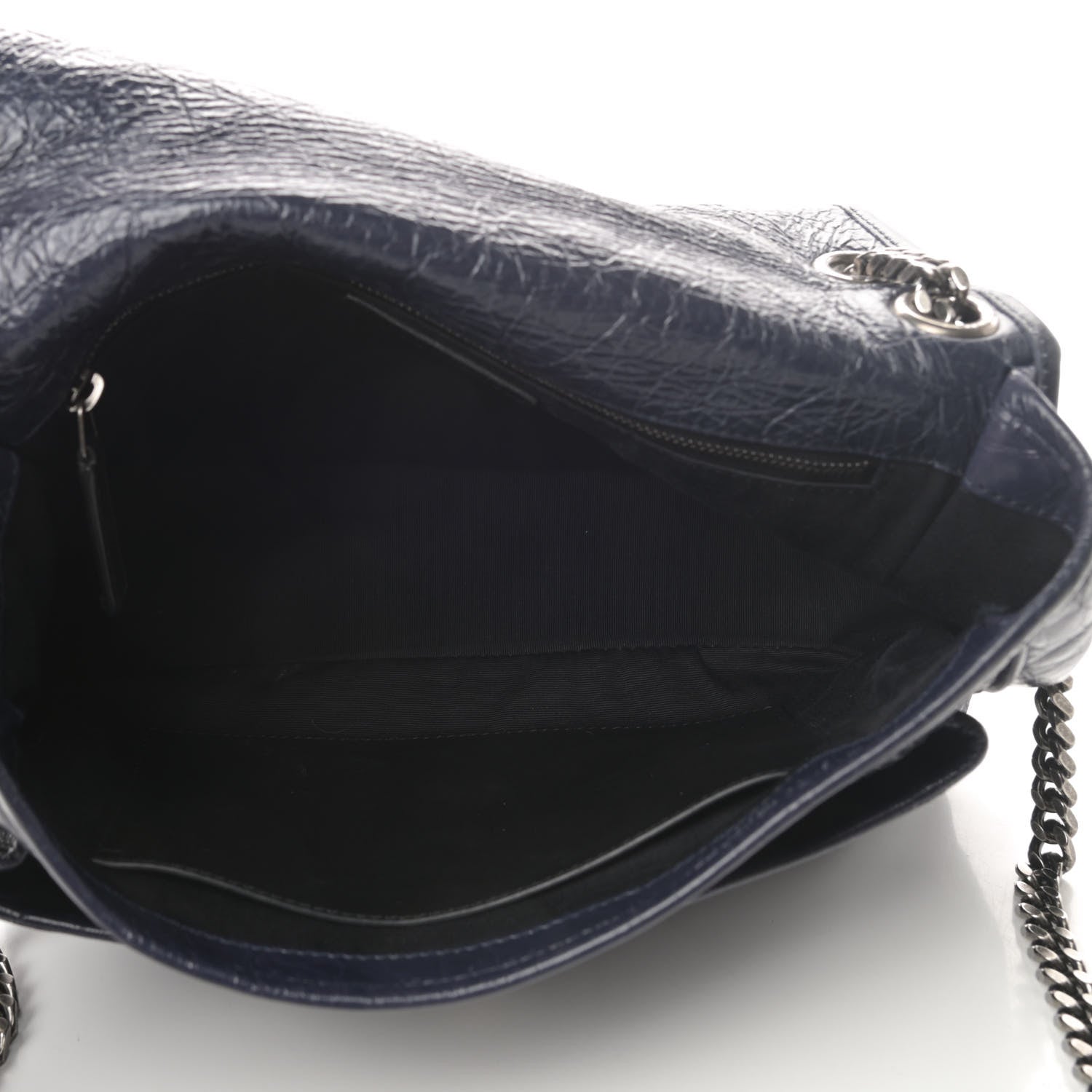Saint Laurent Crinkled Calfskin Matelasse Monogram Medium Niki Chain Satchel Deep Marine 4 of 4
