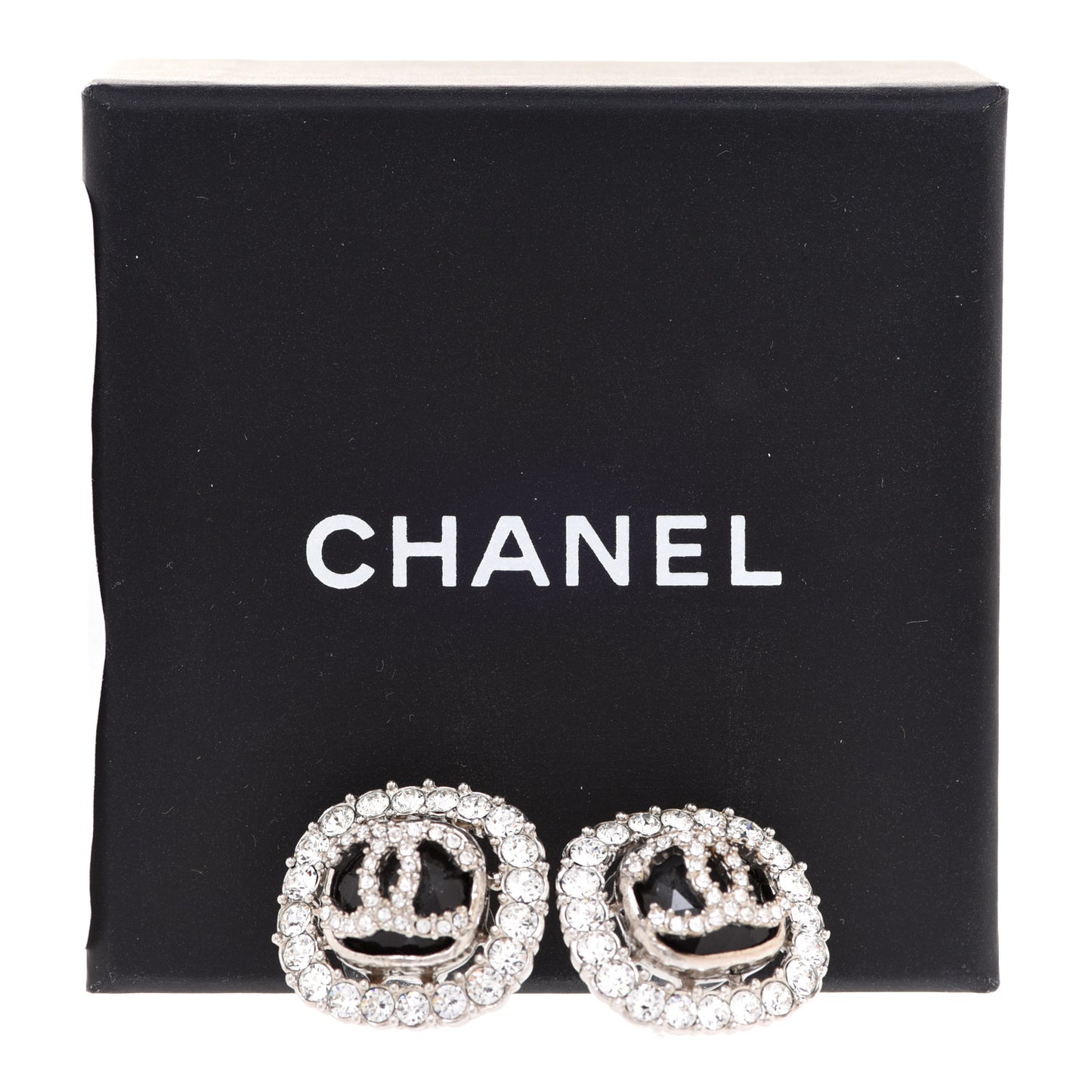 Resin Crystal CC Earrings Silver Black