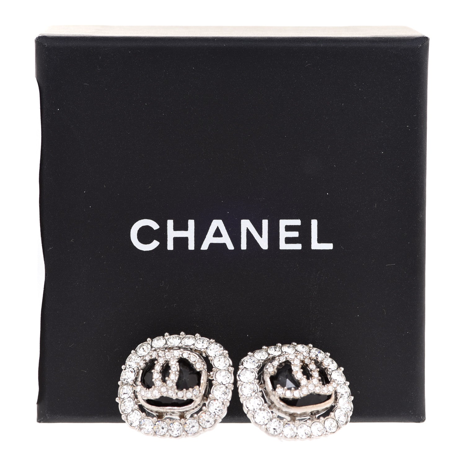 Chanel Resin Crystal CC Earrings Silver Black 5 of 5