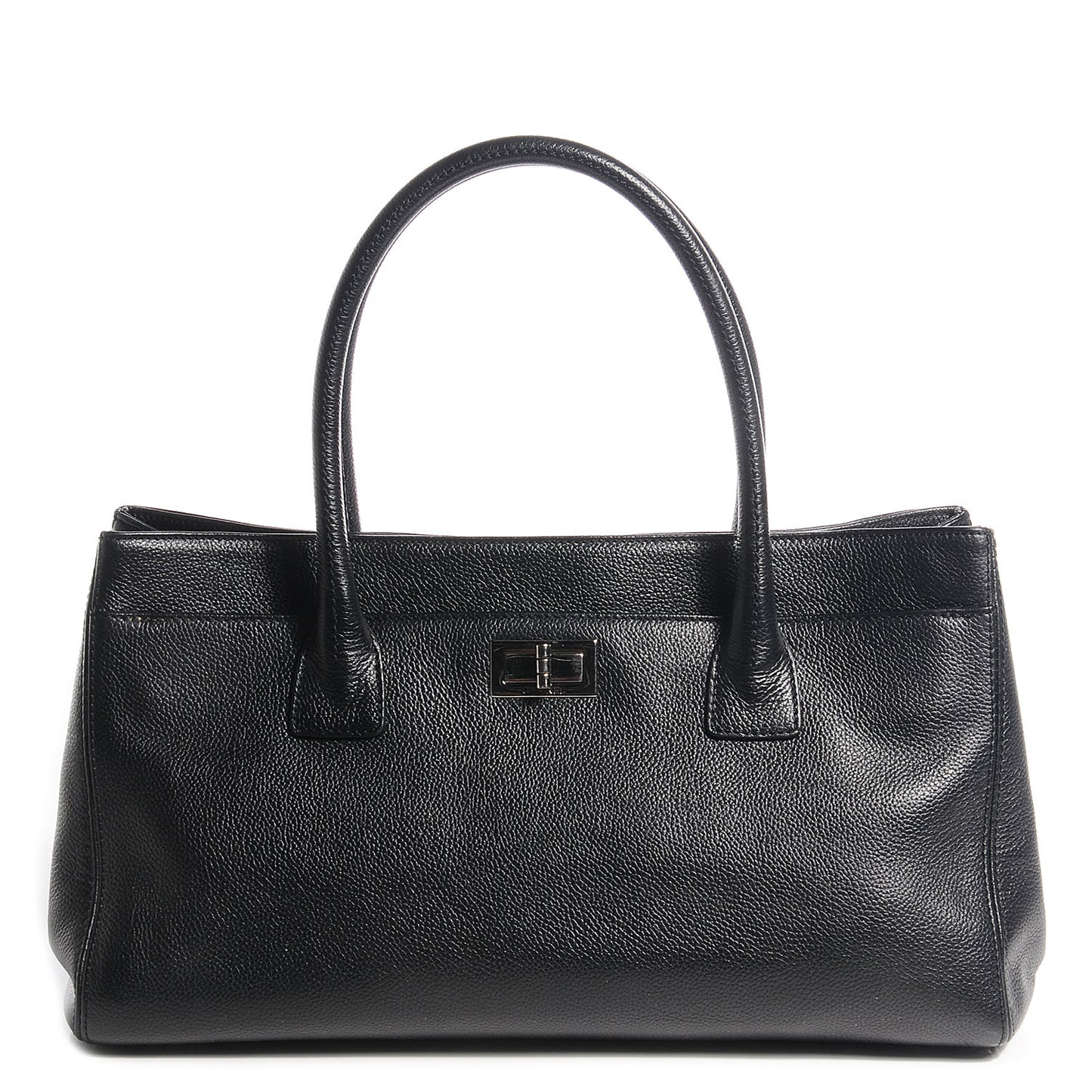 Calfskin Mademoiselle Lock Cerf Shopper Tote Black