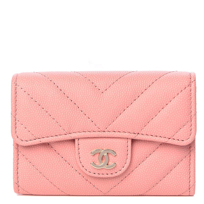 Chanel Caviar Chevron Quilted Flap Card Holder Pink 1 of 9
