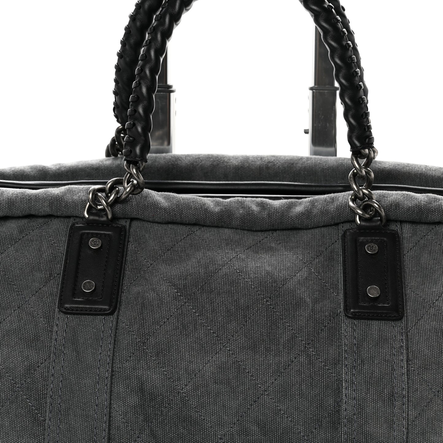 Washed Toile Calfskin Quilted Trolley Black