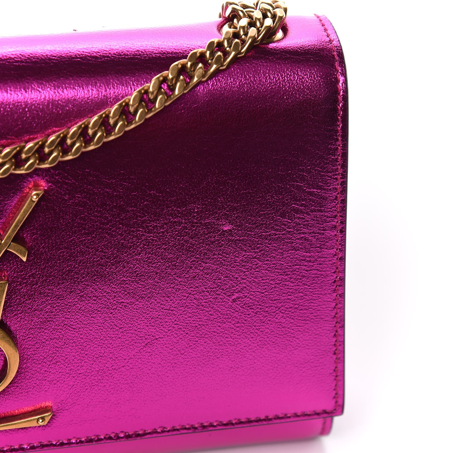 Saint Laurent Metallic Calfskin Small Classic Monogram Kate Satchel Magenta 10 of 17