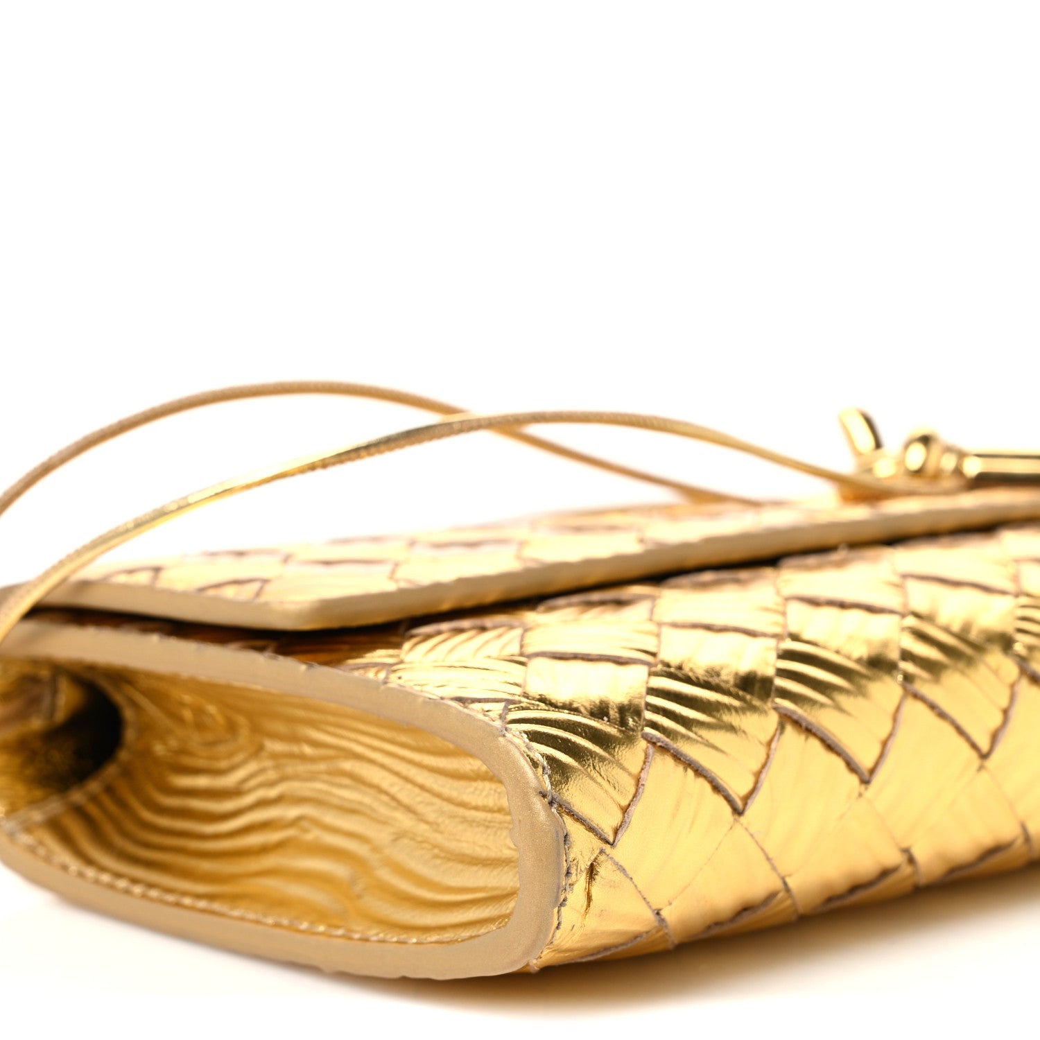 Bottega Veneta Metallic Satin Lambskin Intrecciato Long Andiamo Top Handle Clutch Gold 9 of 10