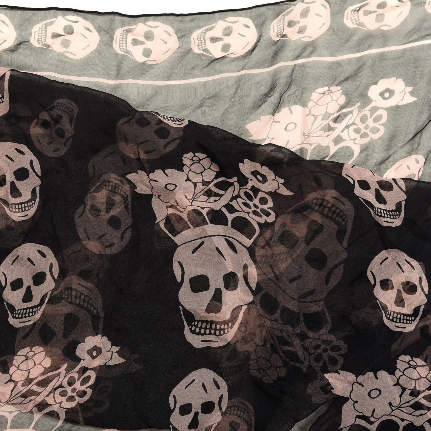 Silk Chiffon Geisha Skull Scarf Black