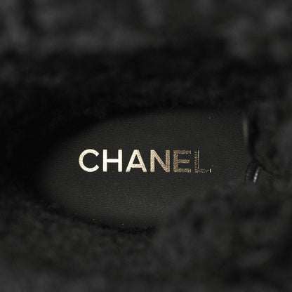 Chanel Shiny Crumpled Calfskin Shearling Lace Up Boots 39.5 Black 7 of 8