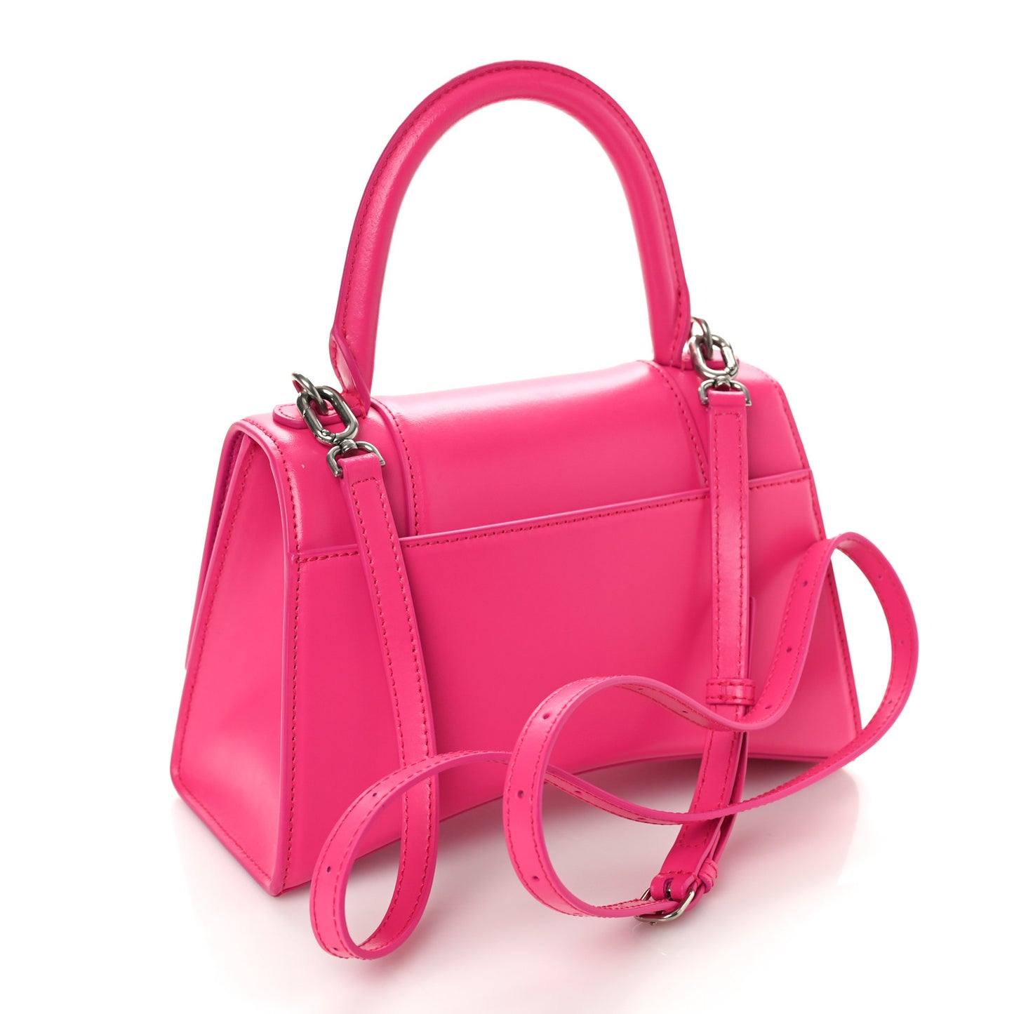 Shiny Box Calfskin Small Hourglass Top Handle Bag Acid Fuchsia