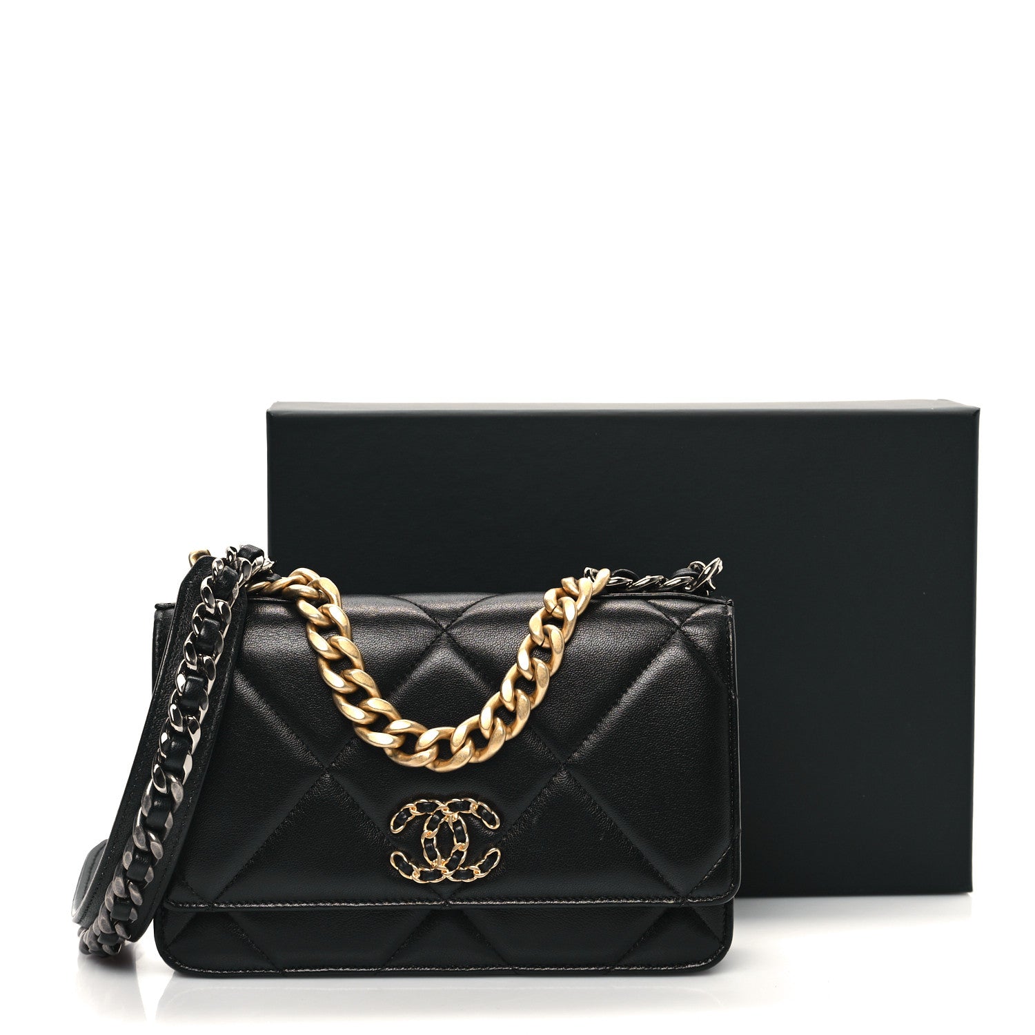 Chanel Lambskin Quilted Chanel 19 Wallet On Chain WOC Black 13 of 13