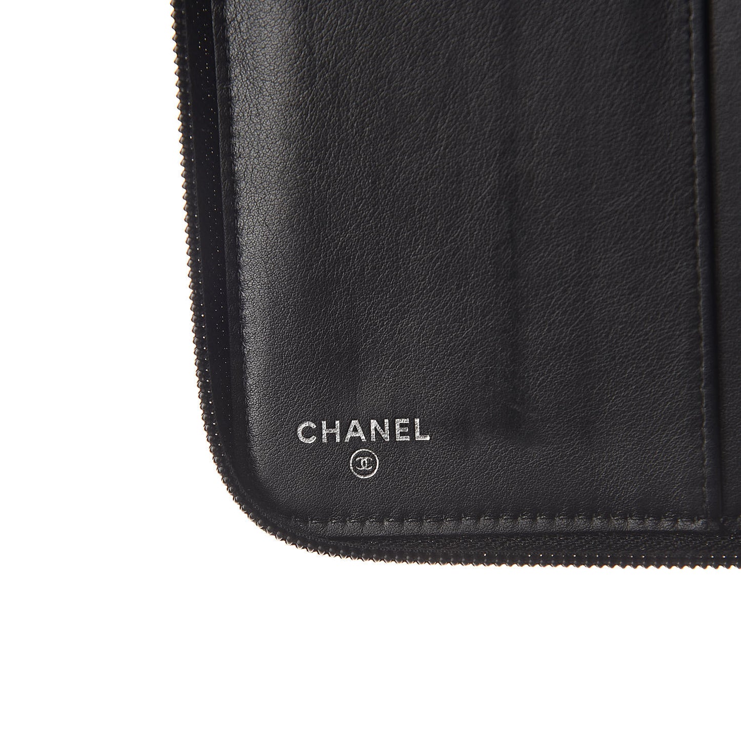 Patent Camellia Embossed Large Zip Around Gusset Wallet Black