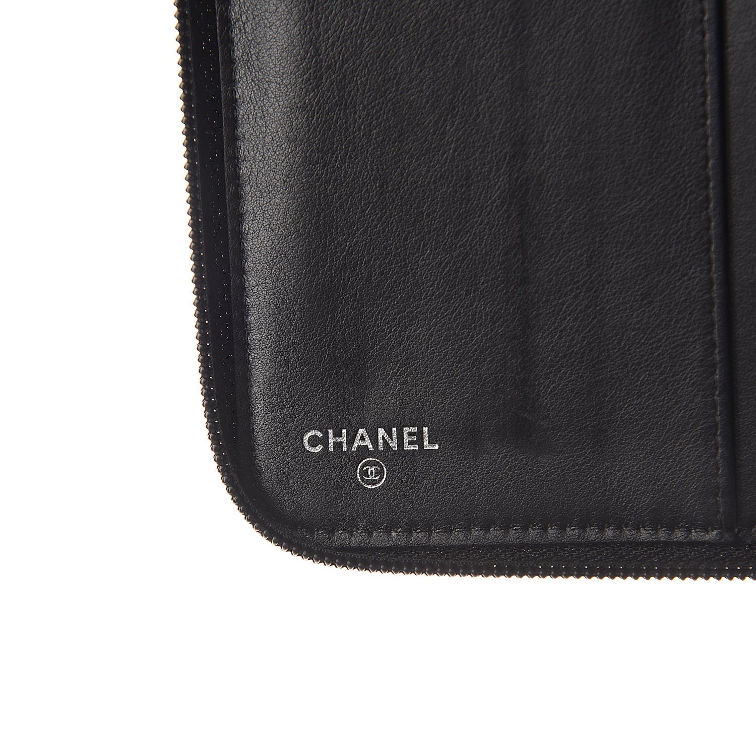 Chanel Patent Camellia Embossed Large Zip Around Gusset Wallet Black 6 of 9