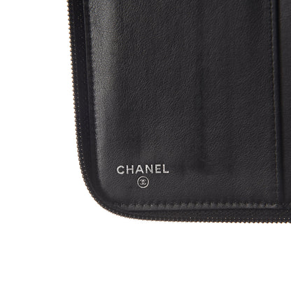 Chanel Patent Camellia Embossed Large Zip Around Gusset Wallet Black 6 of 9
