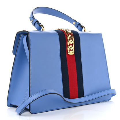 Gucci Calfskin Embroidered Medium Sylvie Top Handle Bag Clear Sky Blue 3 of 10