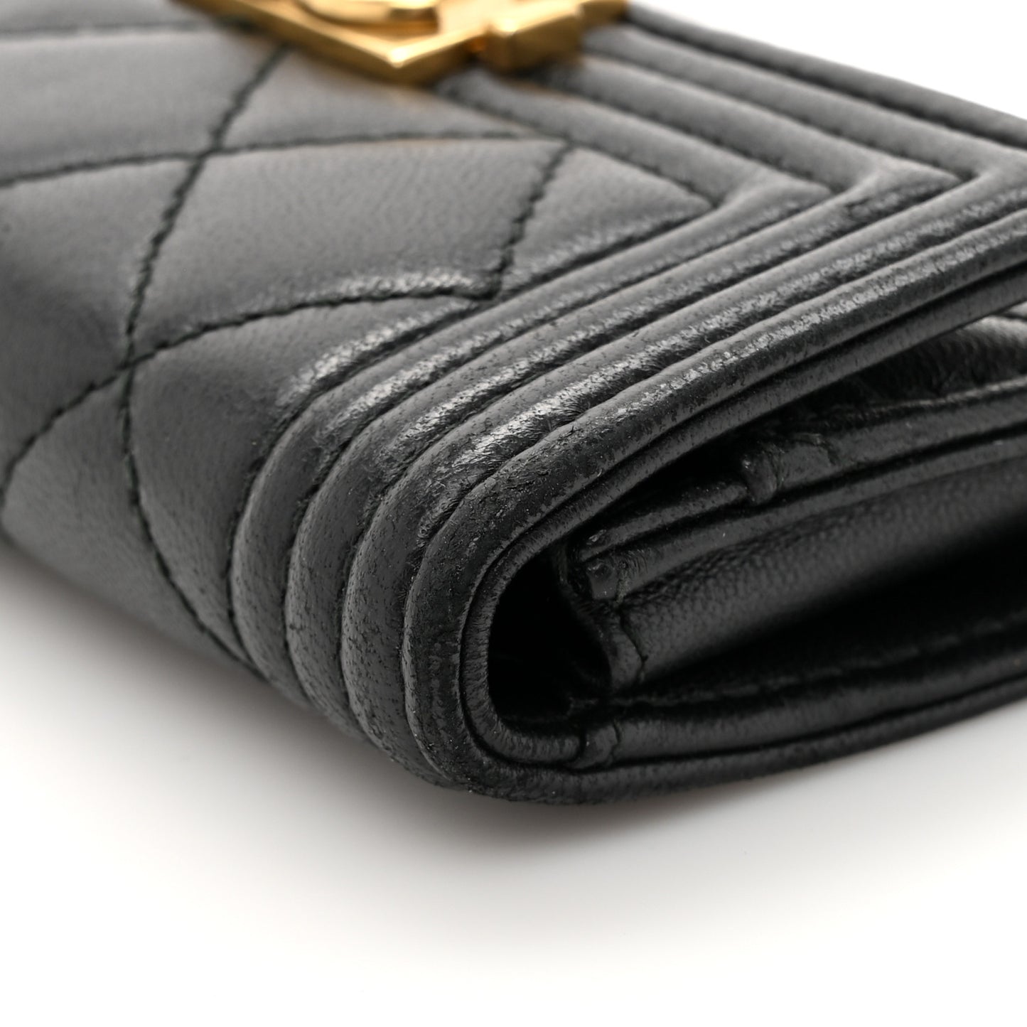 Lambskin Quilted Boy Flap Card Holder Black