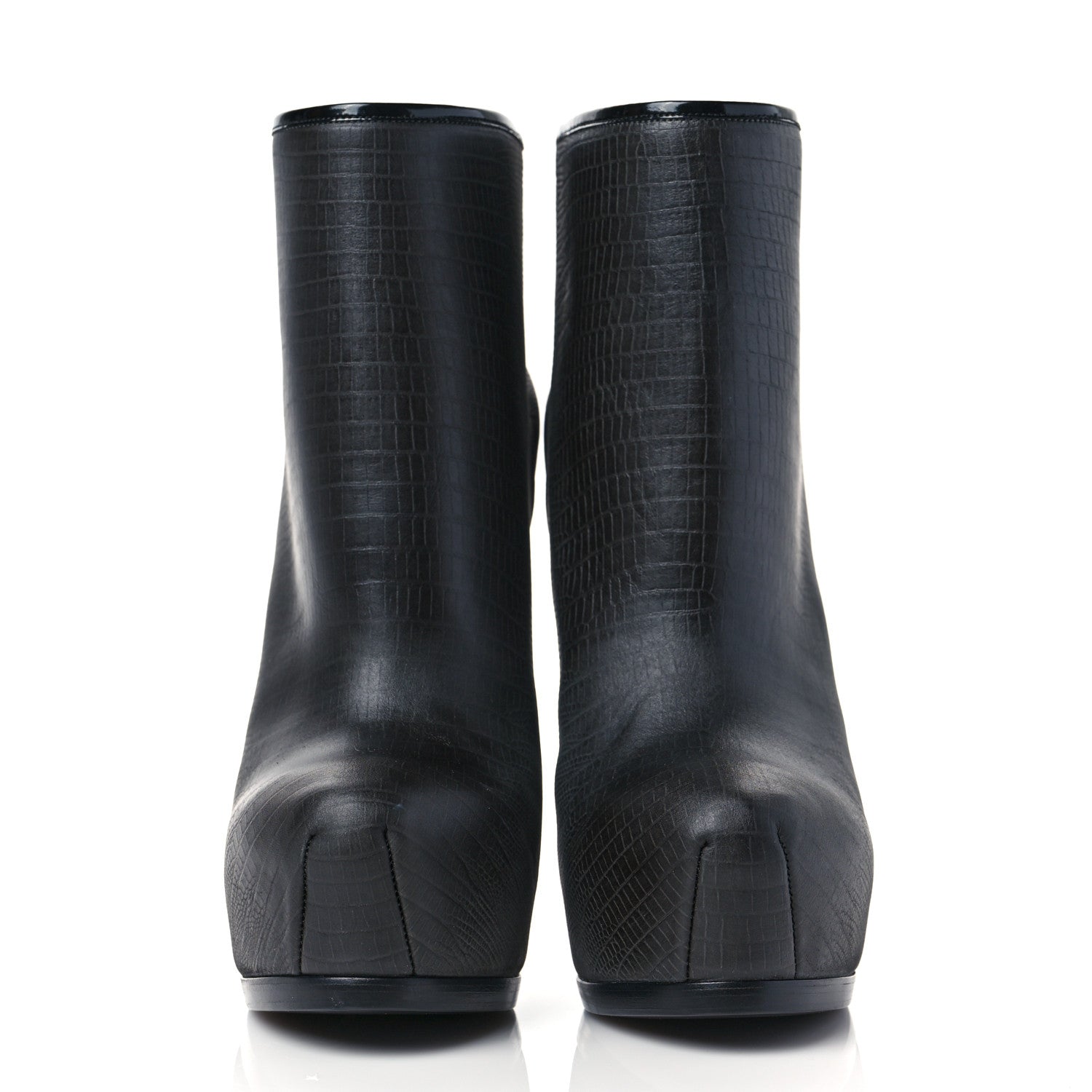 Saint Laurent Calfskin Lizard Embossed Tribtoo 105 Platform Booties 38 Black 2 of 8