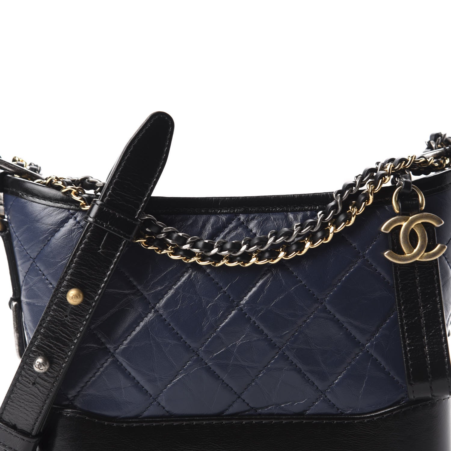Chanel Aged Calfskin Quilted Small Gabrielle Hobo Navy Black 9 of 10