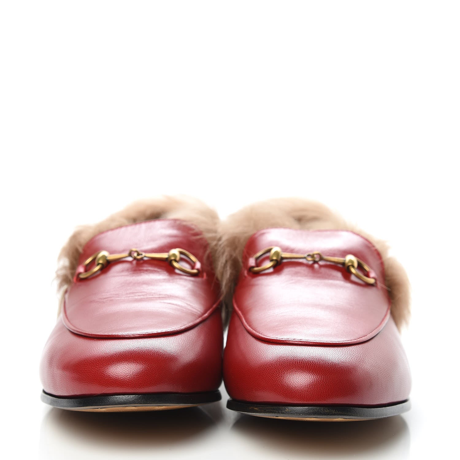 Gucci Malaga Kid Fur Womens Jordaan Loafers 41 Hibiscus Red Natural 2 of 7