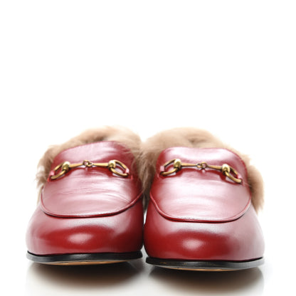 Gucci Malaga Kid Fur Womens Jordaan Loafers 41 Hibiscus Red Natural 2 of 7