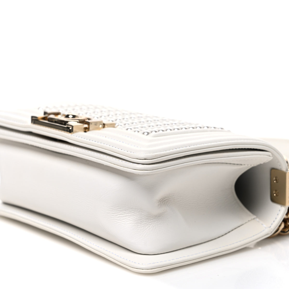 Calfskin Pearl Small Boy Flap White