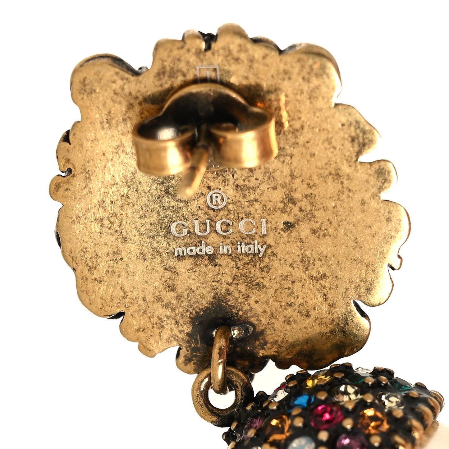 Metal Crystal Lion Earrings Aged Gold