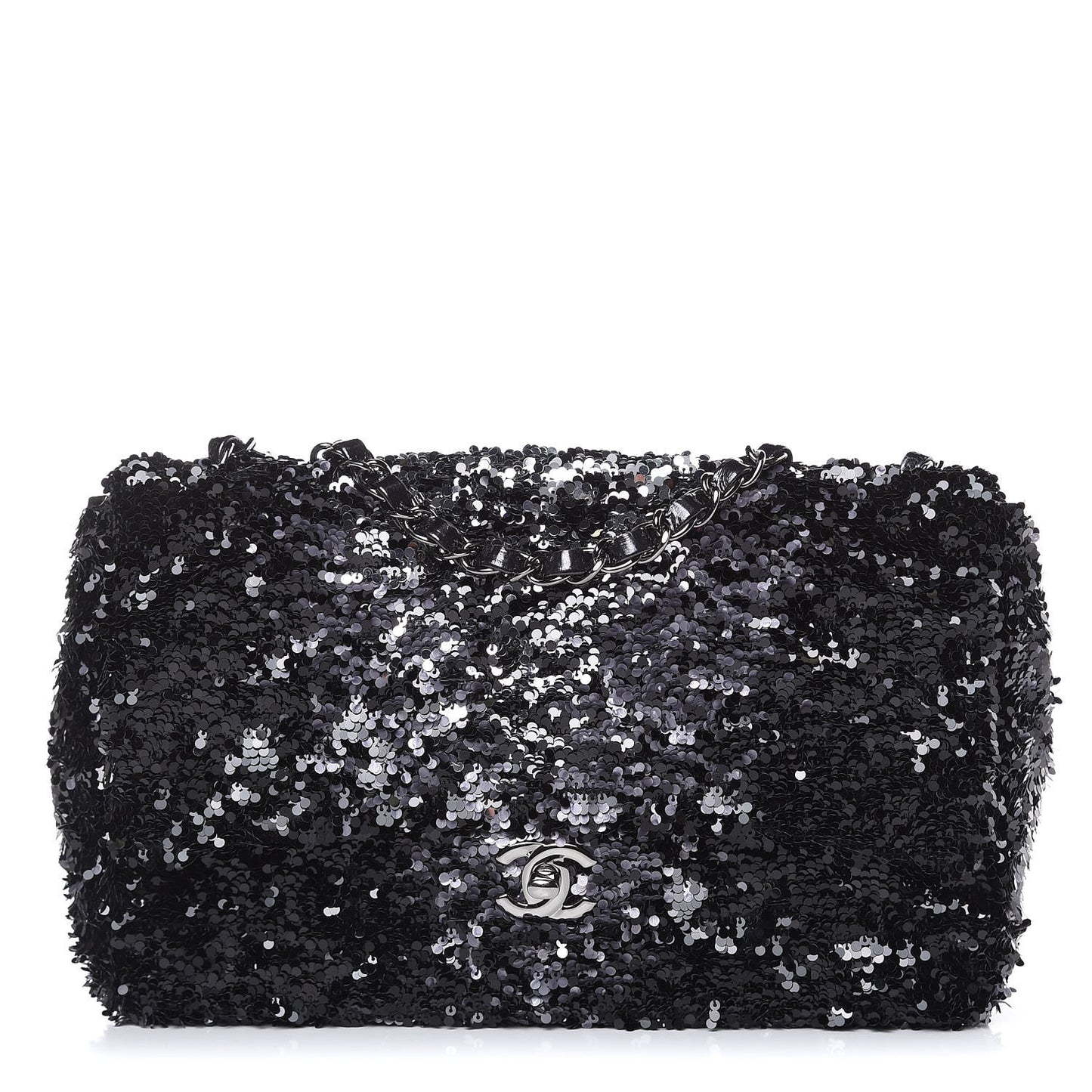 Sequin Medium Single Flap Silver Black