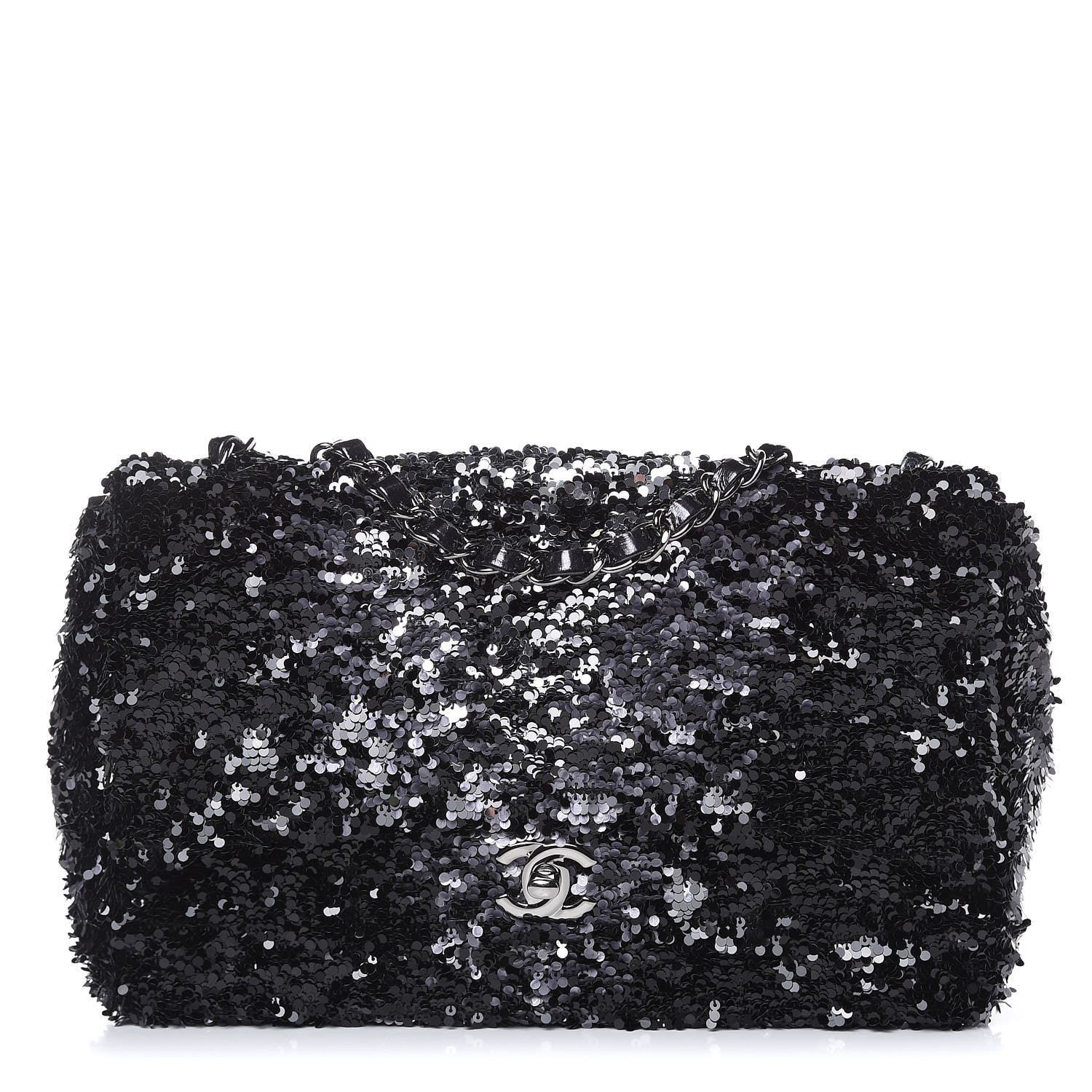 Chanel Sequin Medium Single Flap Silver Black 1 of 11