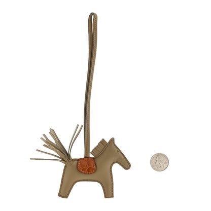 Hermes Milo Lambskin Matte Alligator Touch Grigri Rodeo Horse Bag Charm PM Beige Marfa Gold 2 of 3