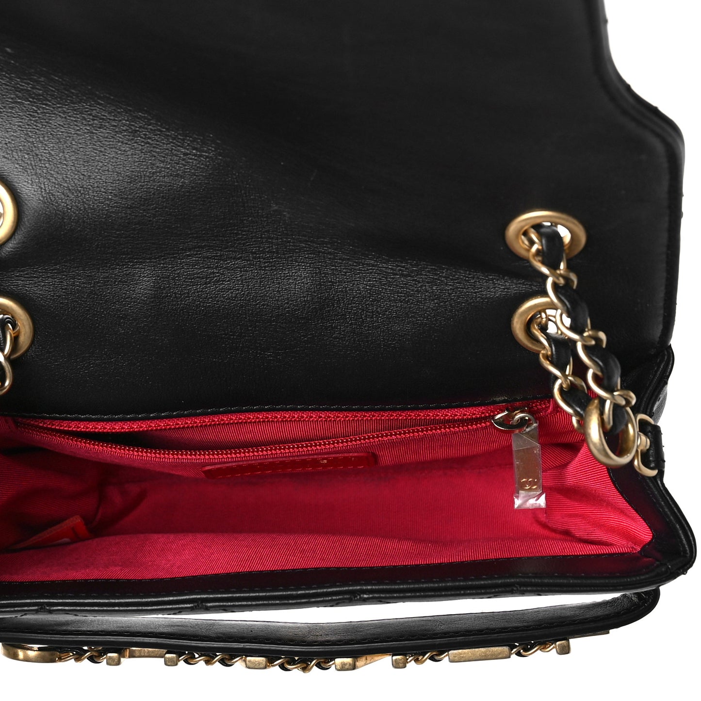 Calfskin Quilted Small Enchained Flap Black