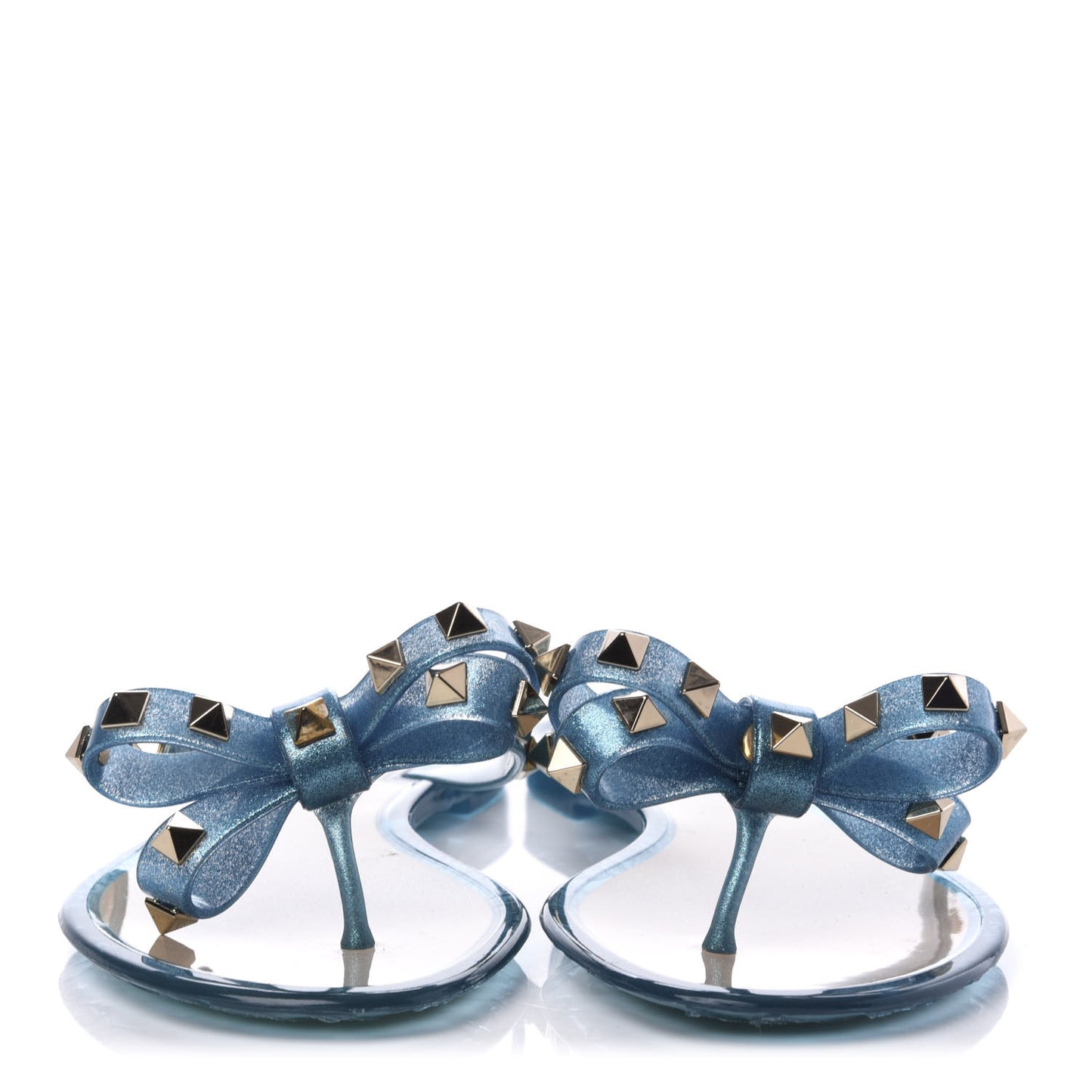PVC Jelly Glitter Rockstud Bow Thong Sandals 35 Cerulean