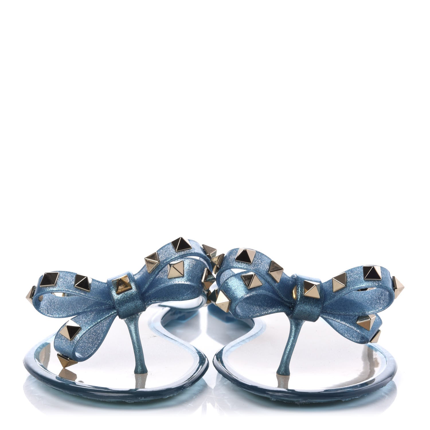 Valentino Garavani PVC Jelly Glitter Rockstud Bow Thong Sandals 35 Cerulean 2 of 7