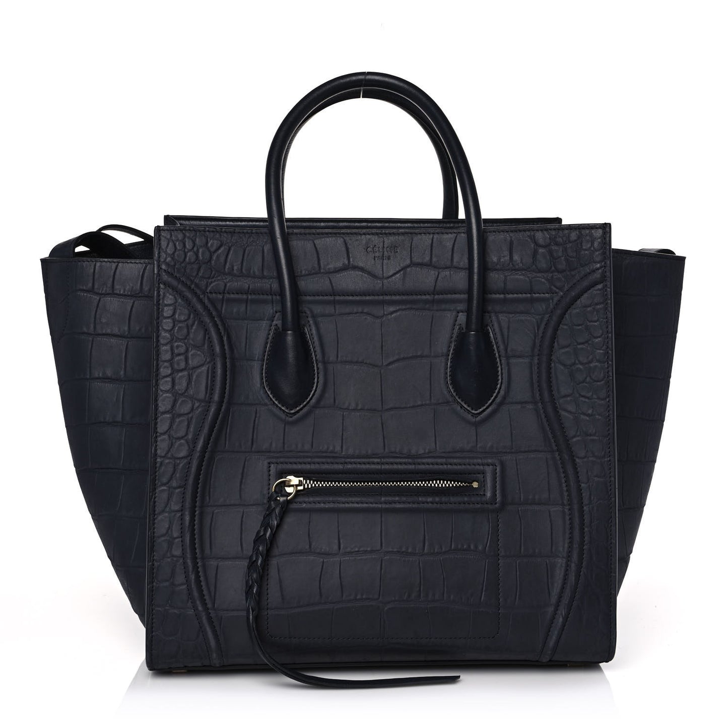 Crocodile Embossed Calfskin Medium Phantom Luggage Navy Blue