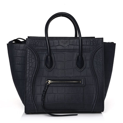 Celine Crocodile Embossed Calfskin Medium Phantom Luggage Navy Blue 1 of 11