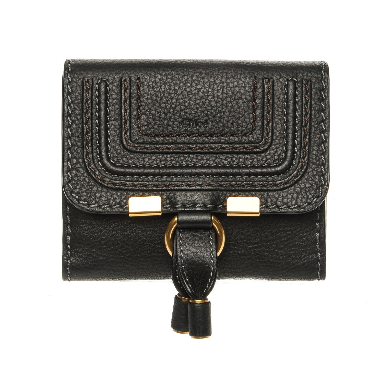 Grained Calfskin Marcie Square Wallet Black