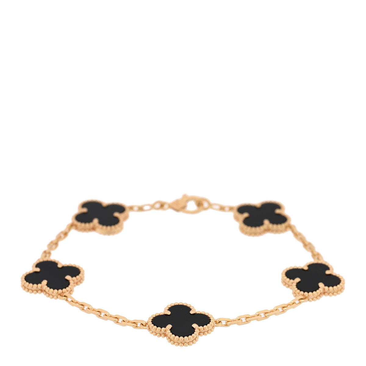 18K Yellow Gold Black Onyx 5 Motifs Vintage Alhambra Bracelet