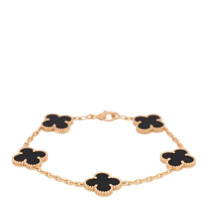 Van Cleef & Arpels 18K Yellow Gold Black Onyx 5 Motifs Vintage Alhambra Bracelet 1 of 4