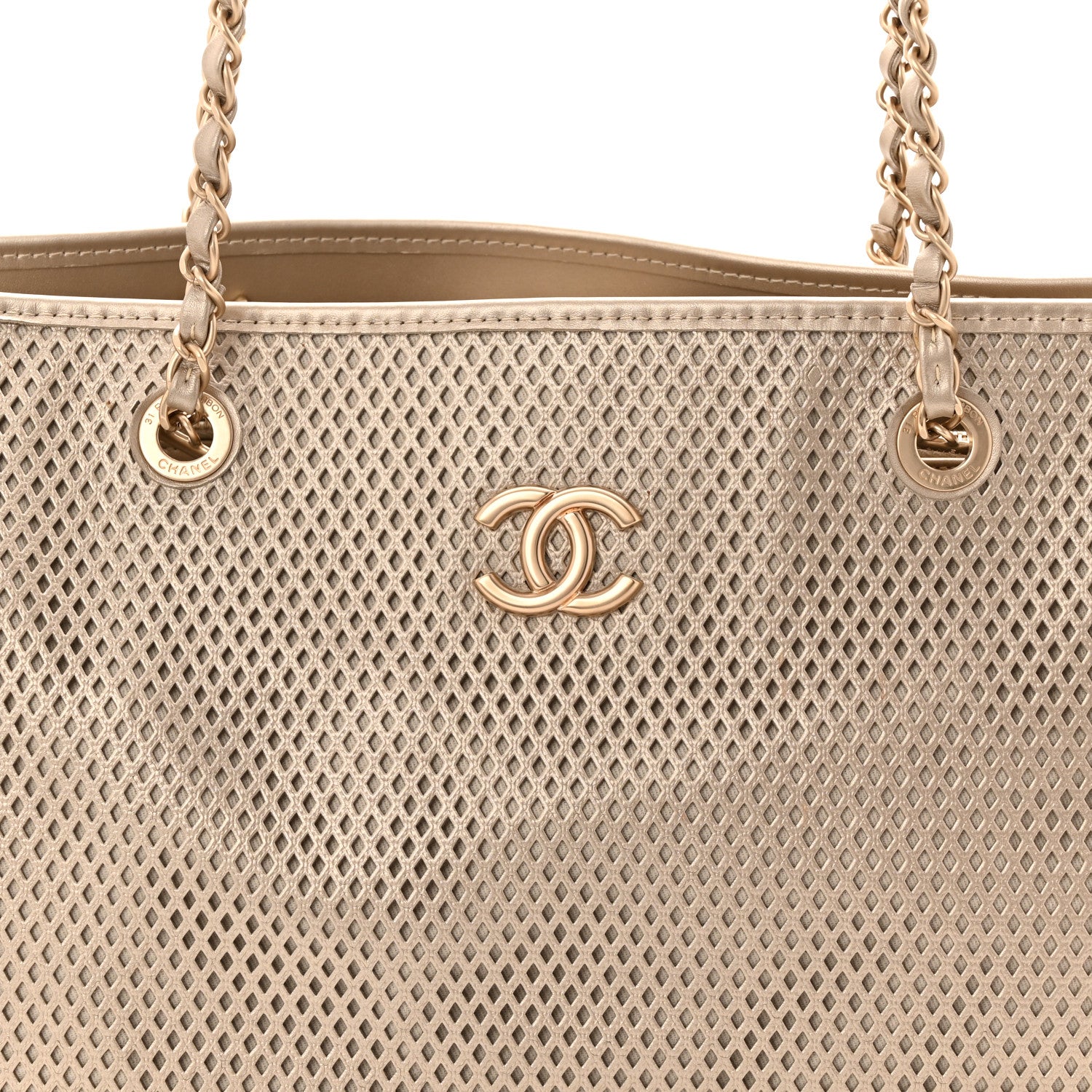 Chanel Metallic Calfskin Perforated Up In The Air Tote Light Gold 8 of 11