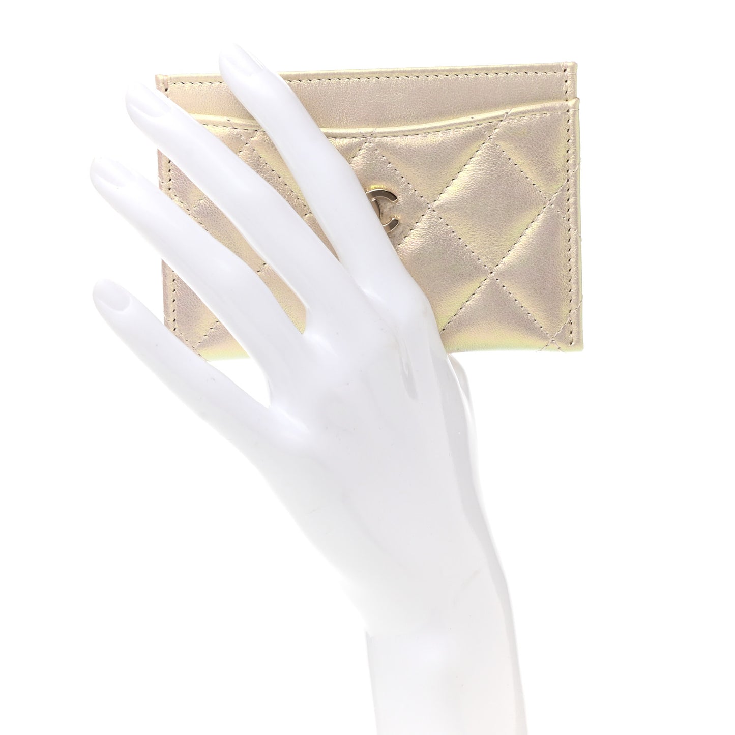 Iridescent Lambskin Quilted Card Holder Ivory