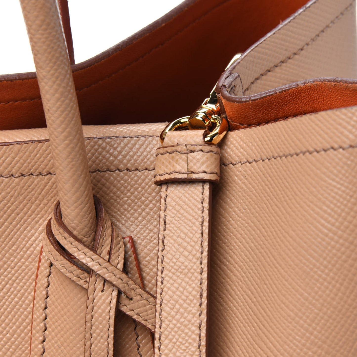 Saffiano Cuir Medium Double Bag Noisette Papaya