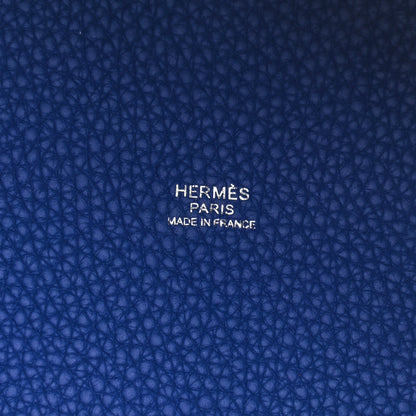 Hermes Taurillon Clemence Ostrich Touch Picotin Lock 22 Bleu Electrique 5 of 10