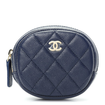 Chanel Caviar Quilted Zip Around Classic Coin Purse Navy Blue 1 of 8