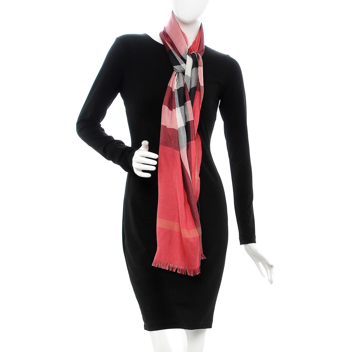 Silk Cashmere Half Mega Check Scarf Bright Rose
