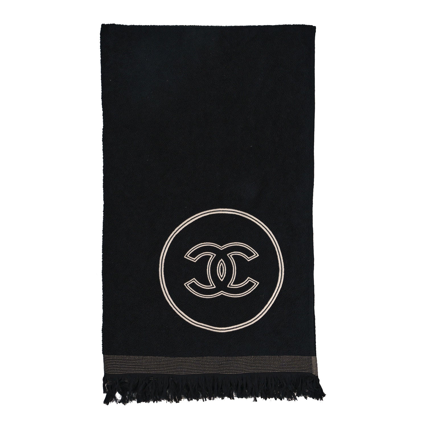 Chanel Terry Cotton CC Beach Towel Black 1 of 3