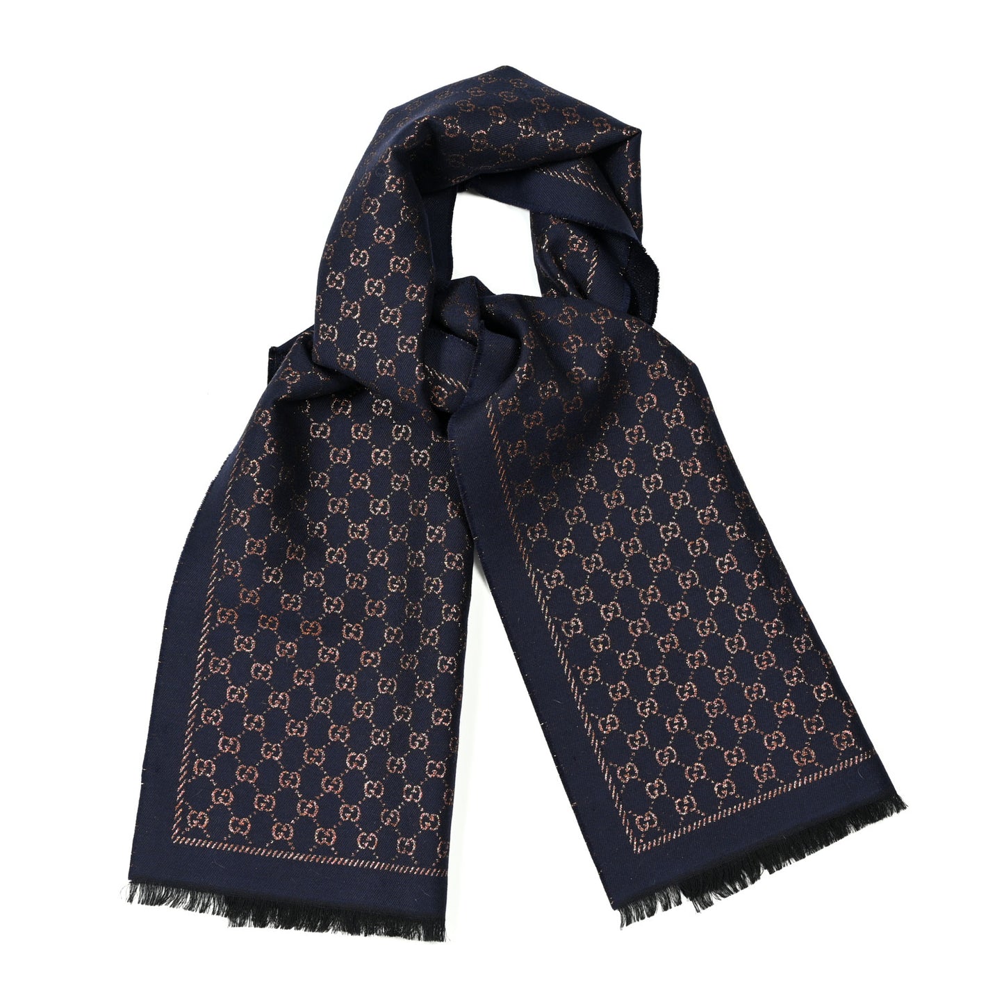 Wool Silk Jacquard GG Monogram Stenix Scarf Navy Yellow