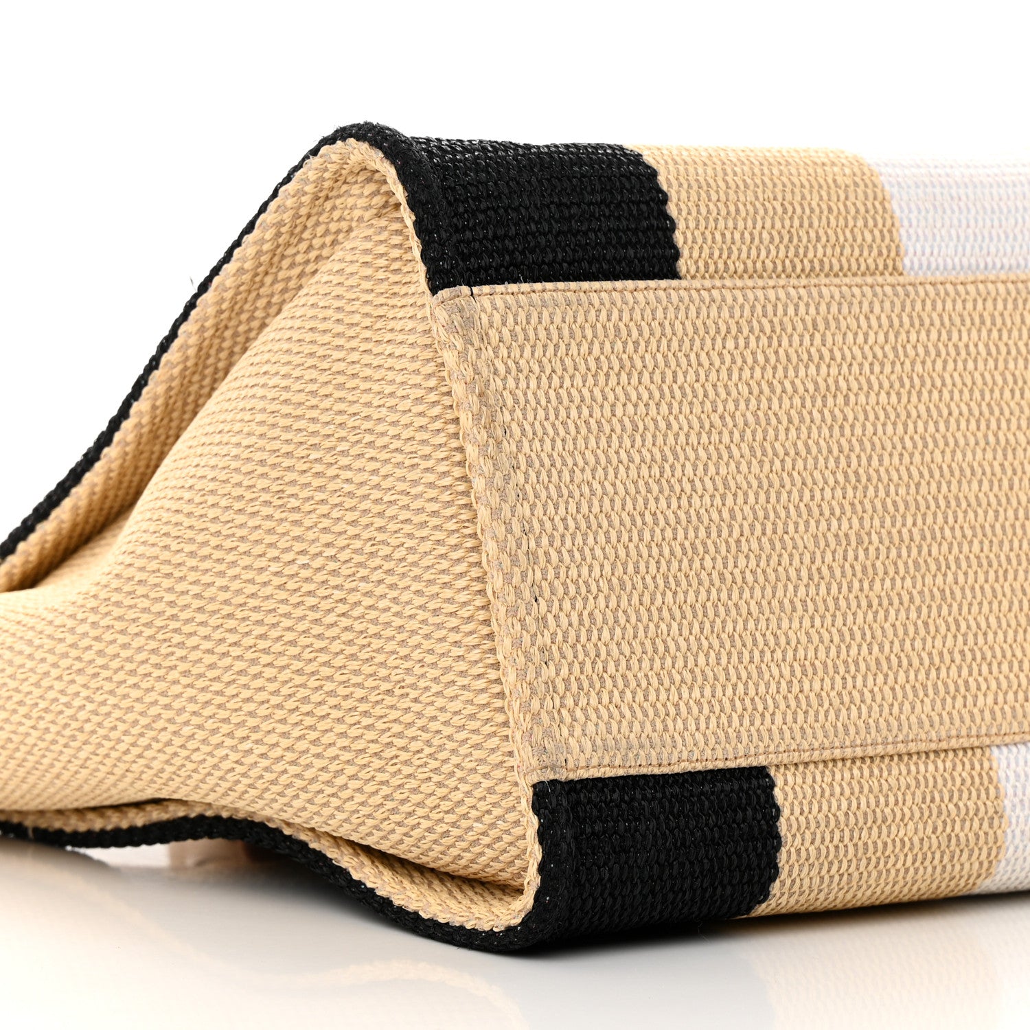 Chanel Straw Raffia Calfskin Striped Medium Deauville Tote Black Beige Ivory 9 of 17