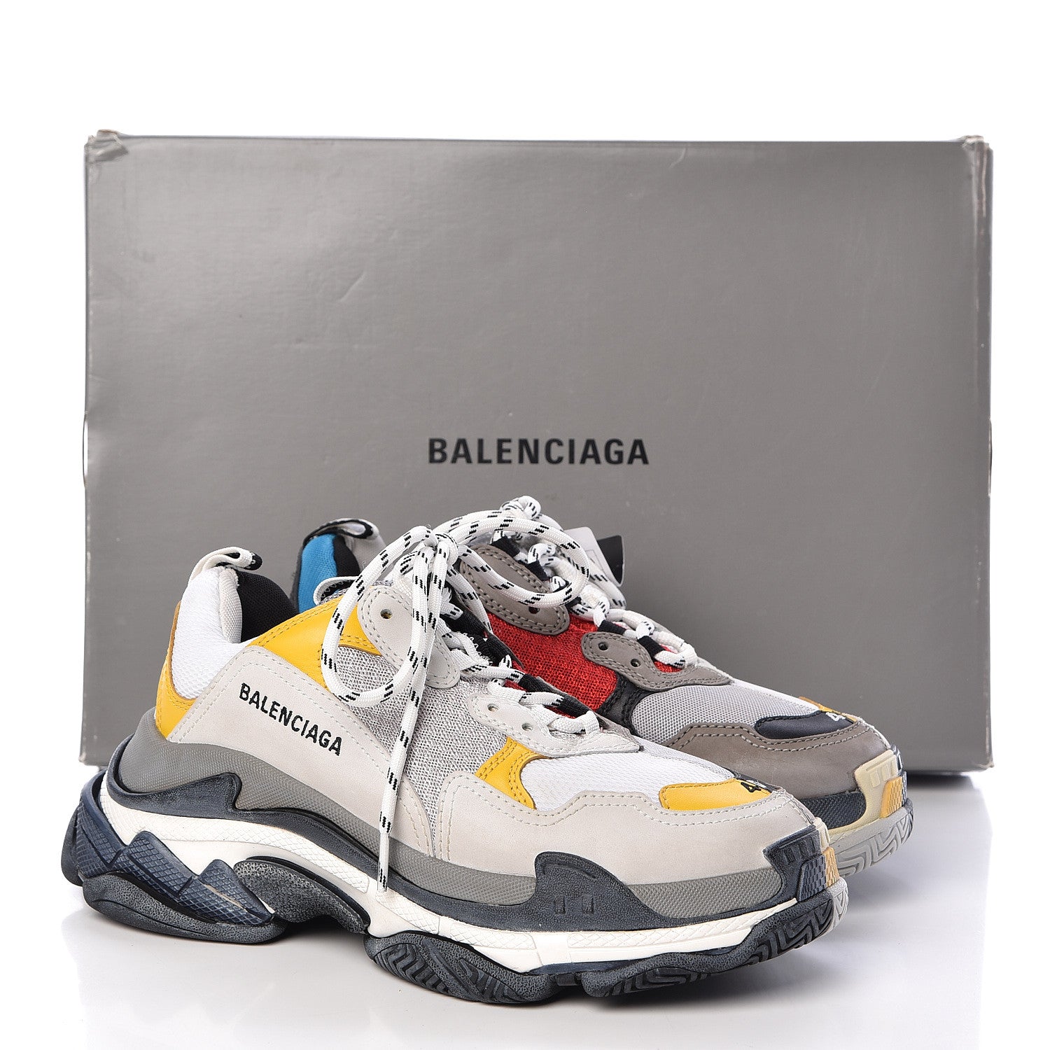 Balenciaga Fabric Mesh Half & Half Colorways Mens Triple S Sneakers 40 Grey Blue Rouge Jaune Black 9 of 9