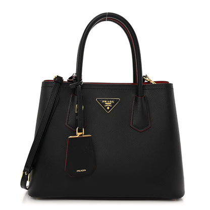 Prada Saffiano Cuir Small Double Bag Black Fuoco 1 of 11