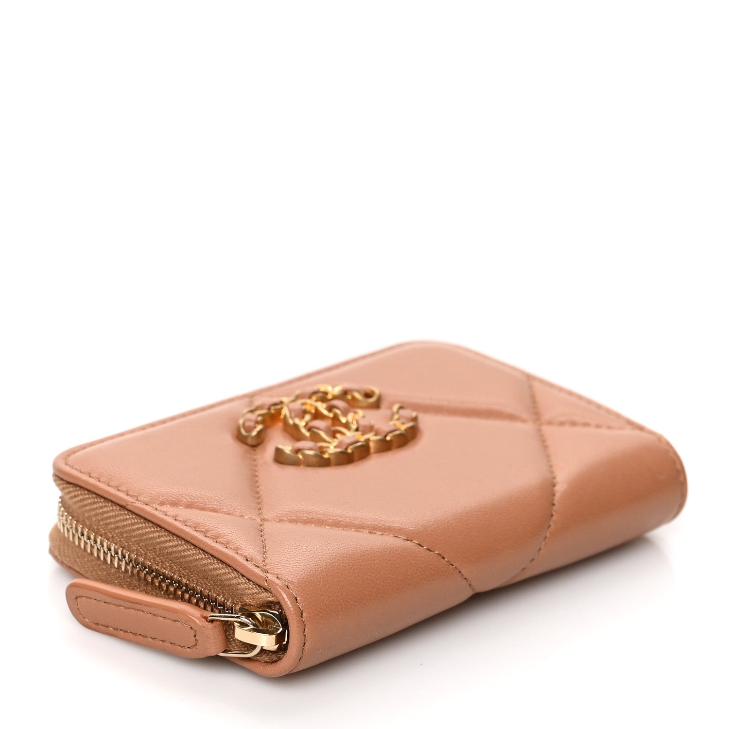 Chanel Lambskin Quilted Chanel 19 Zip Around Coin Purse Wallet Brown 4 of 7