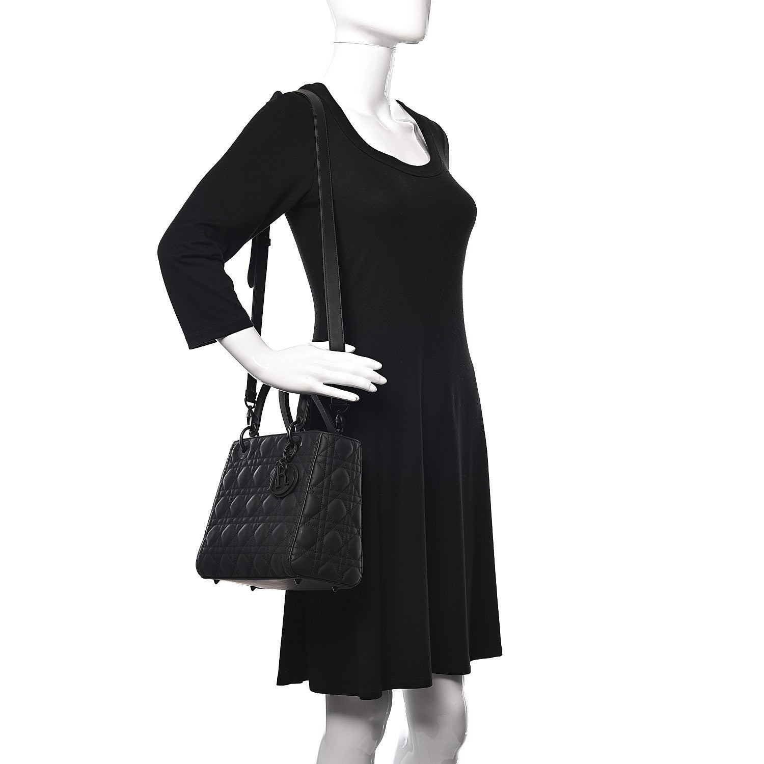 Christian Dior Ultra Matte Calfskin Cannage Medium Lady Dior Black 2 of 10