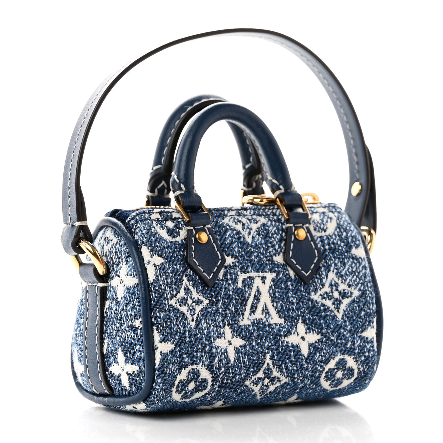 Denim Monogram Jacquard Micro Speedy Bag Charm Bleu
