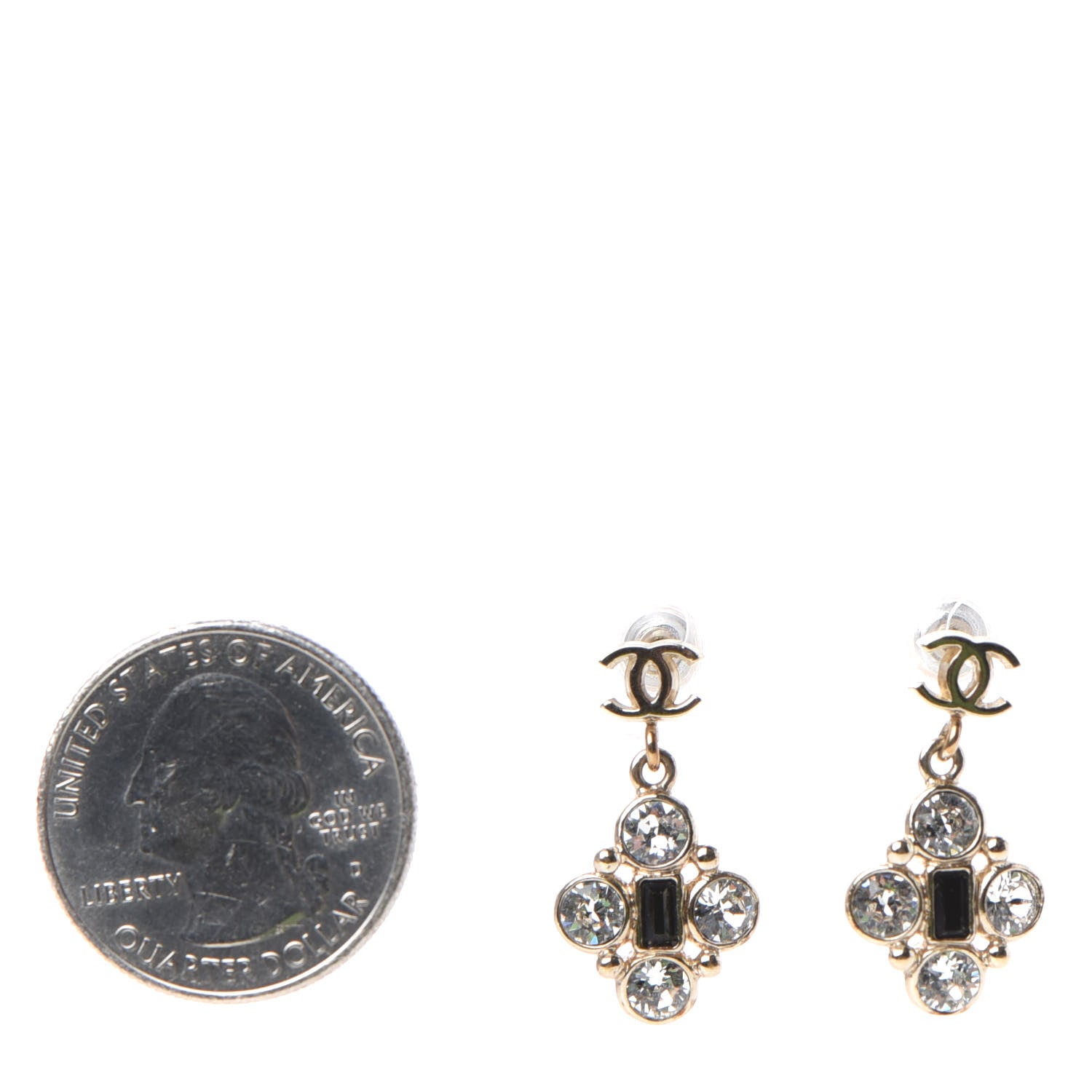 Chanel Crystal Resin CC Drop Earrings Light Gold Black 2 of 4