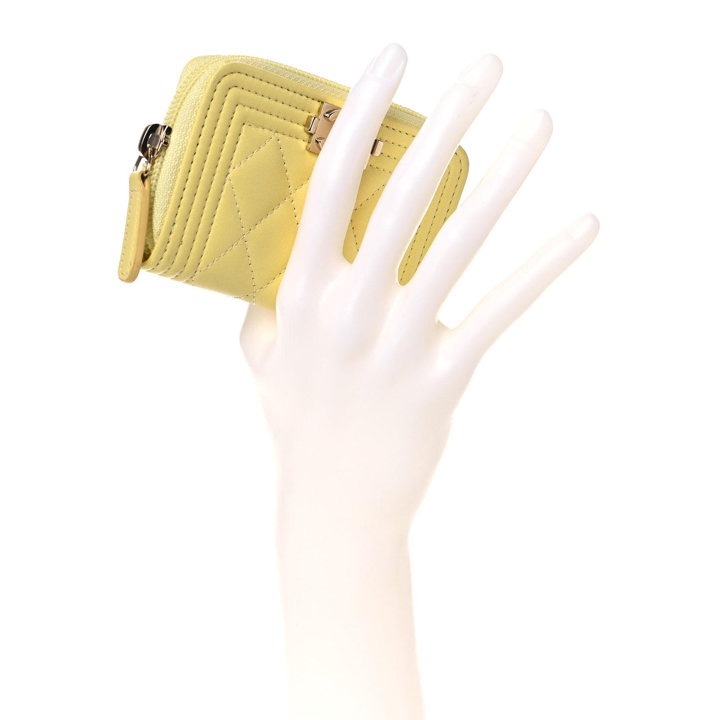 Lambskin Quilted Zip Around Boy Coin Purse Wallet Yellow